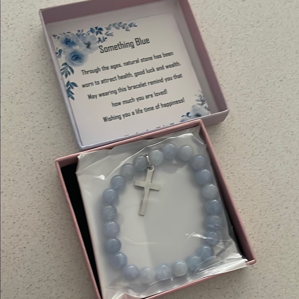 Blue Beaded Bracelet with Cross Charm